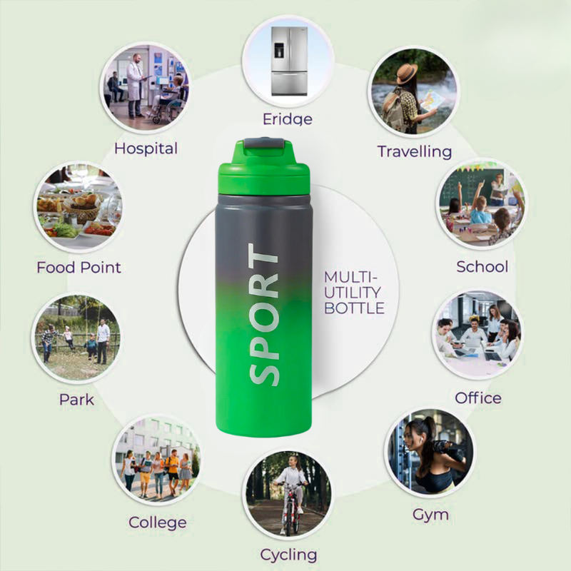 Vacuum Hot & Cold  Sports Sipper Bottle (Green)