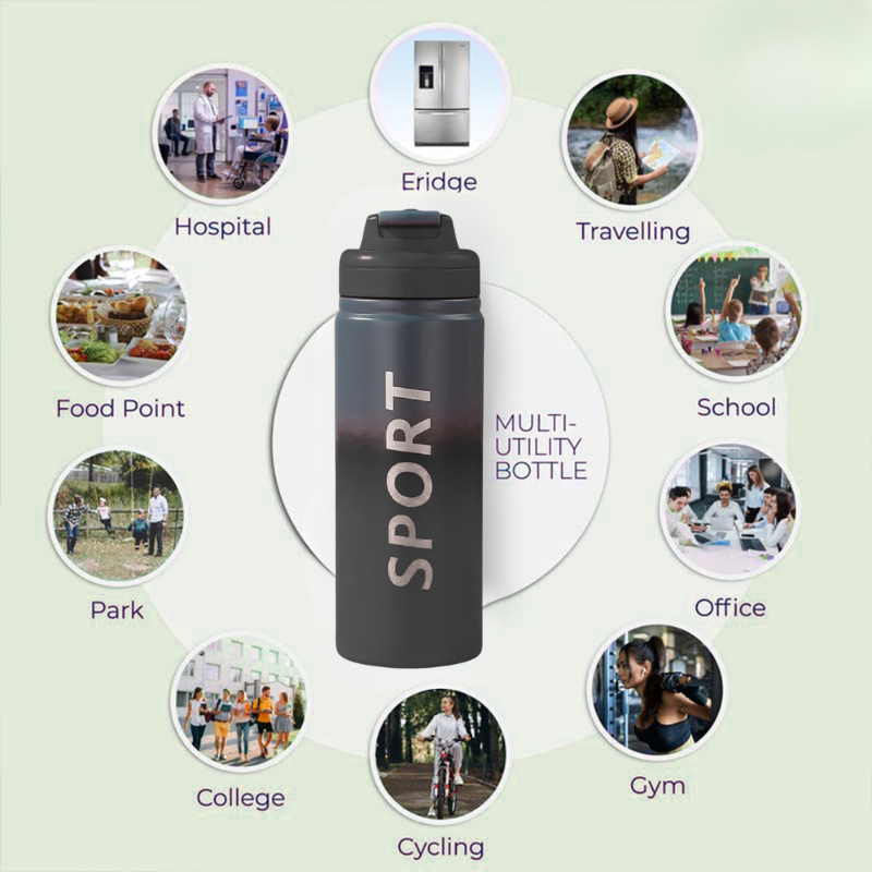 Vacuum Hot & Cold  Sports Sipper Bottle (Black)