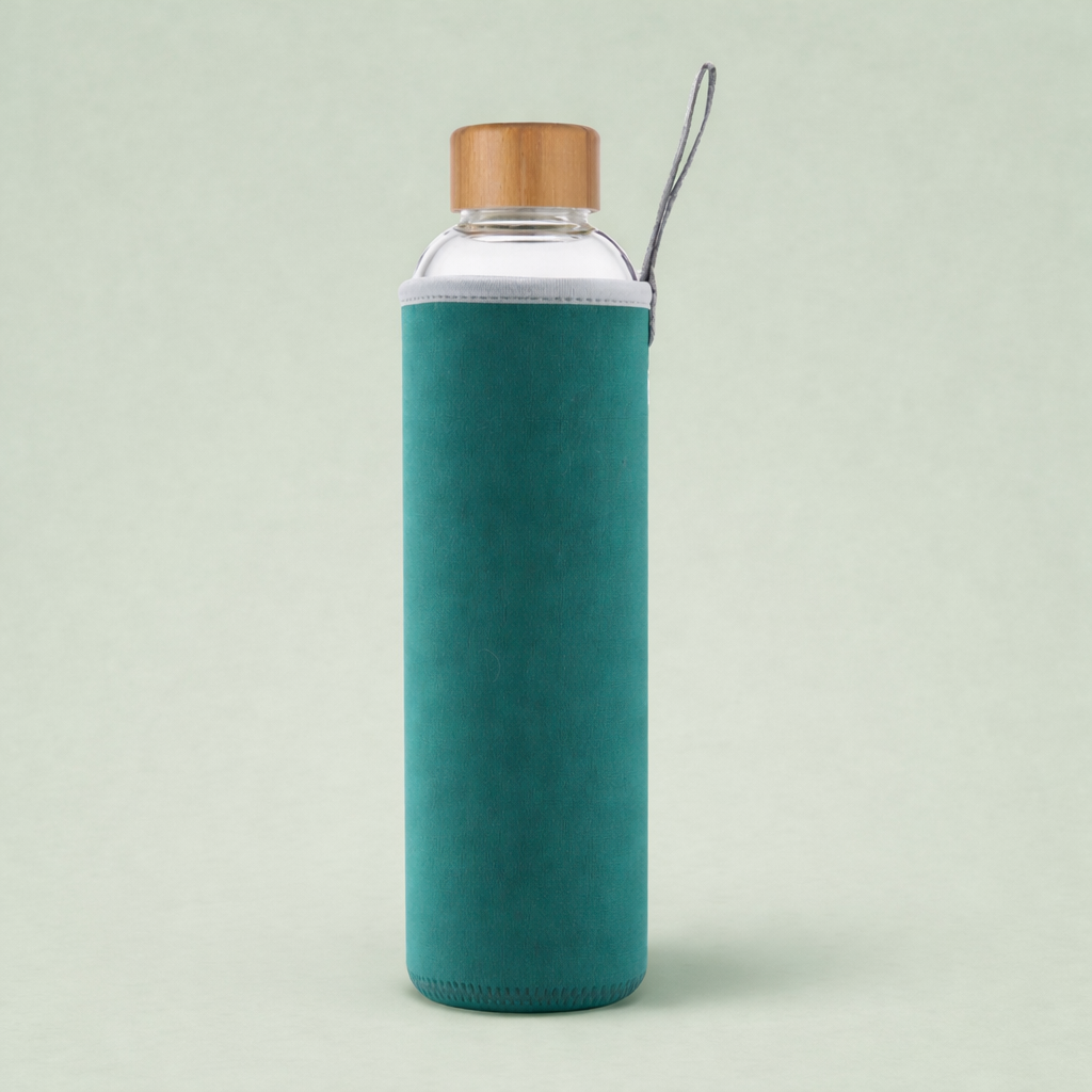 Borosilicate Glass Bottle With Silicon Cover & Bamboo Lid